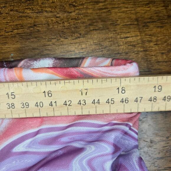 Love, Fire Women's Mesh Swirl Y2K Midi Skirt Size L Rave Funky Festival Pull-On - Picture 11 of 12